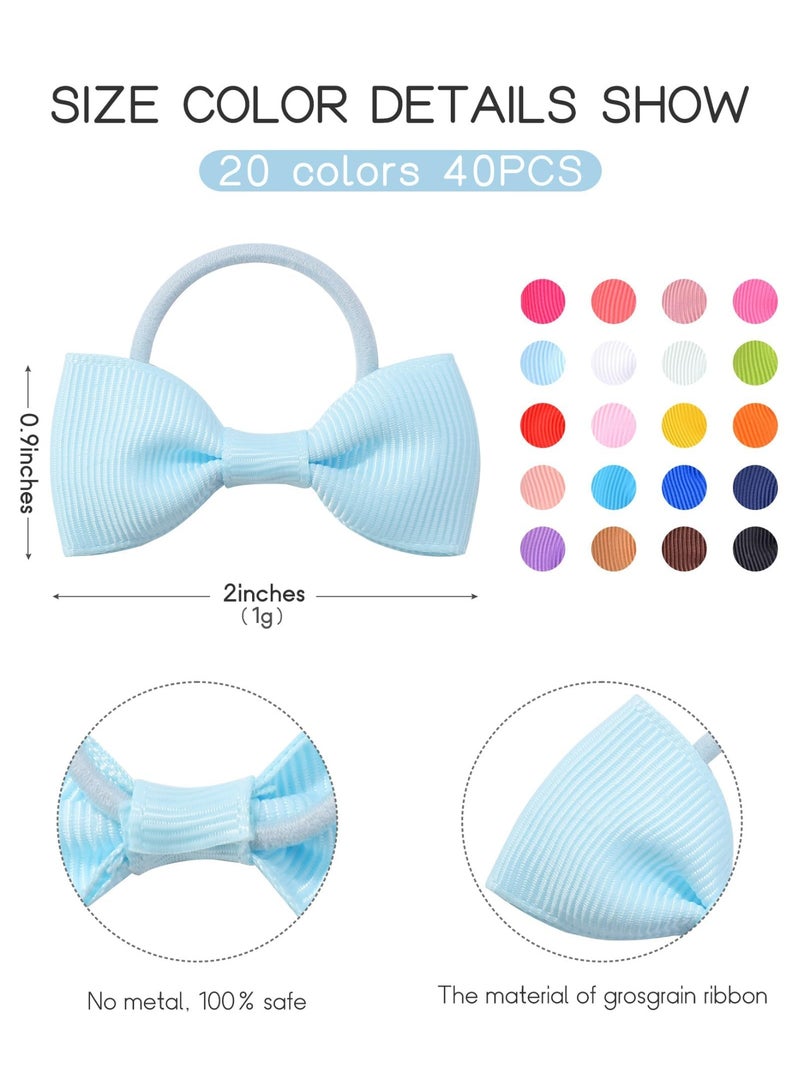 LEBOCADO 20-Piece Baby Girl Hair Bows Elastic Bands Set (10 Pairs), 2-Inch Grosgrain Ribbon Mini Hair Ties, Non-Slip Toddler Hair Accessories for Princess Girls (Multicolor) - Image 2