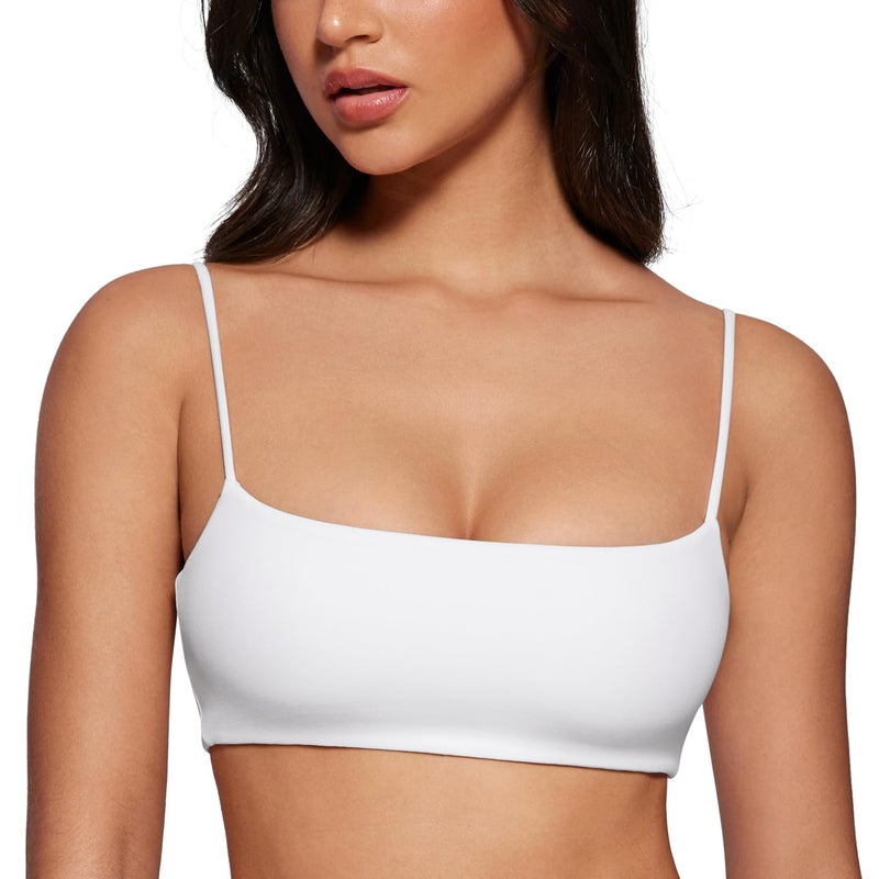 INGIA Women's Square Neck Sports Bra Spaghetti Strap Padded Cami Yoga Wireless Square Back Workout Bra Crop Top White Small - Image 1