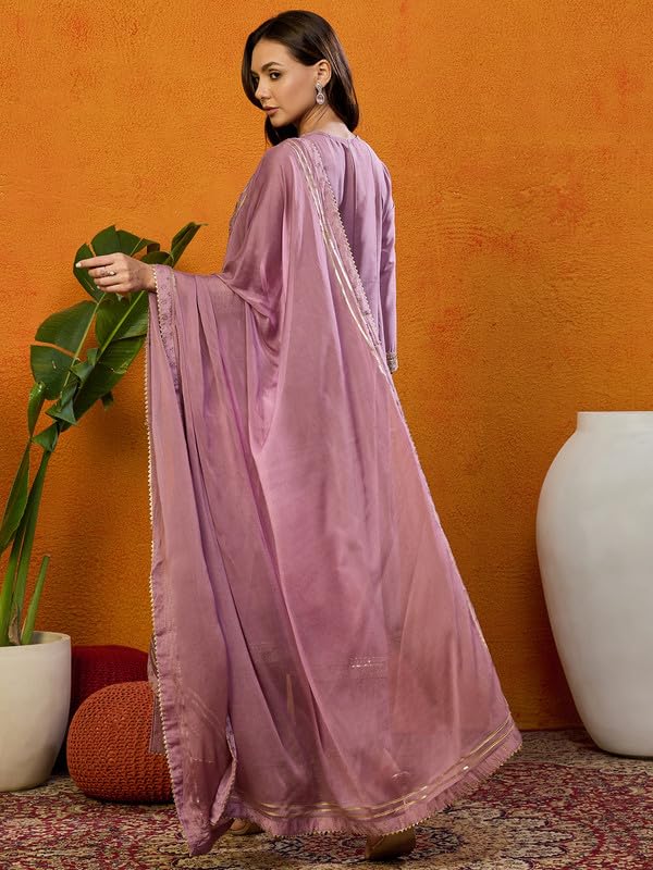 Vaamsi Women's Silk Blend Yoke Design Solid Anarkali Kurta Palazzo With Dupatta (PKSKD2039_Pink_XS) - Image 2