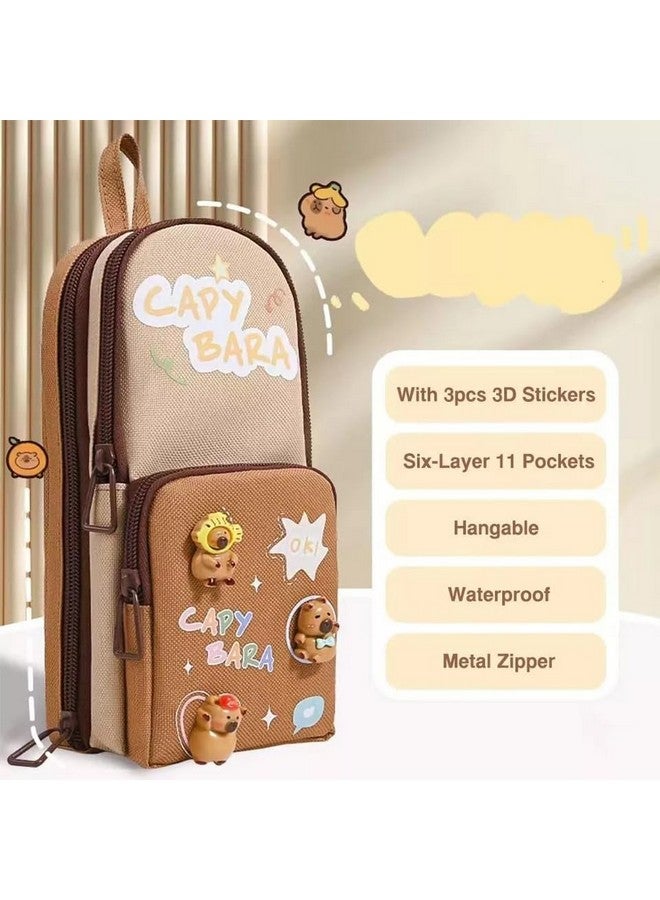 SAJANI Three Layer School Bag-Shaped Pencil Pouch, Large-Capacity Pencil Pouch with Zipper, Multipurpose Pen & Pencil Pouch for School Supplies for Boys & Girls (Pack of 1) (Capybara) - Image 5