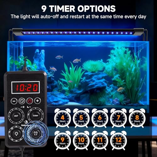 fishkeeper Smart LED Aquarium Light with One-Button Real-Time Sync, 24/7 Mode Full Spectrum Fish Tank Lights, 9 Colors DIY, 9 Timer, 10 Brightness IP68 Waterproof Aquarium Plant Light for 12-18 inch - Image 5