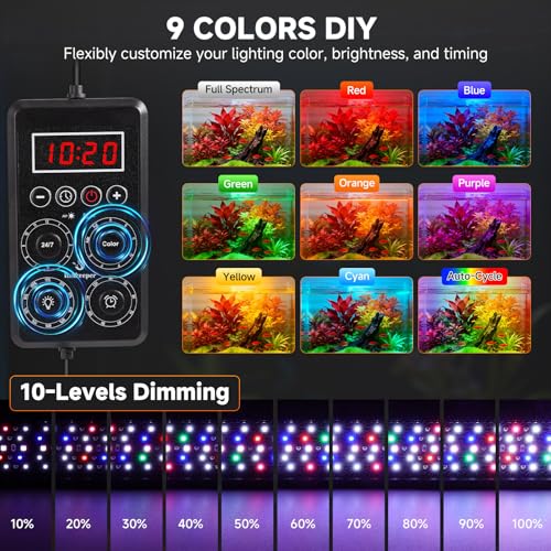 fishkeeper Smart LED Aquarium Light with One-Button Real-Time Sync, 24/7 Mode Full Spectrum Fish Tank Lights, 9 Colors DIY, 9 Timer, 10 Brightness IP68 Waterproof Aquarium Plant Light for 12-18 inch - Image 4