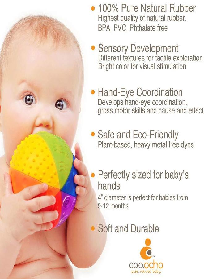caaocho Pure Natural Rubber Sensory Ball for Babies Rainbow 4" - Sensory Toy, Promotes Sensory Development, Rainbow Colors, Perfect Bouncer, Gentle Squeaking, BPA Free, PVC Free, Food-Grade Paint - Image 2