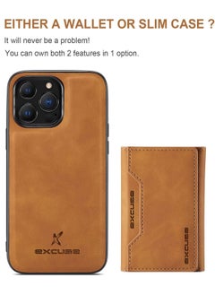 Dg Ming Premium Leather iPhone 14 Pro Wallet Case Back Cover Magnetic Detachable with Trifold Wallet Card Holder Pocket for iPhone 14 Pro Brown  - Image 3