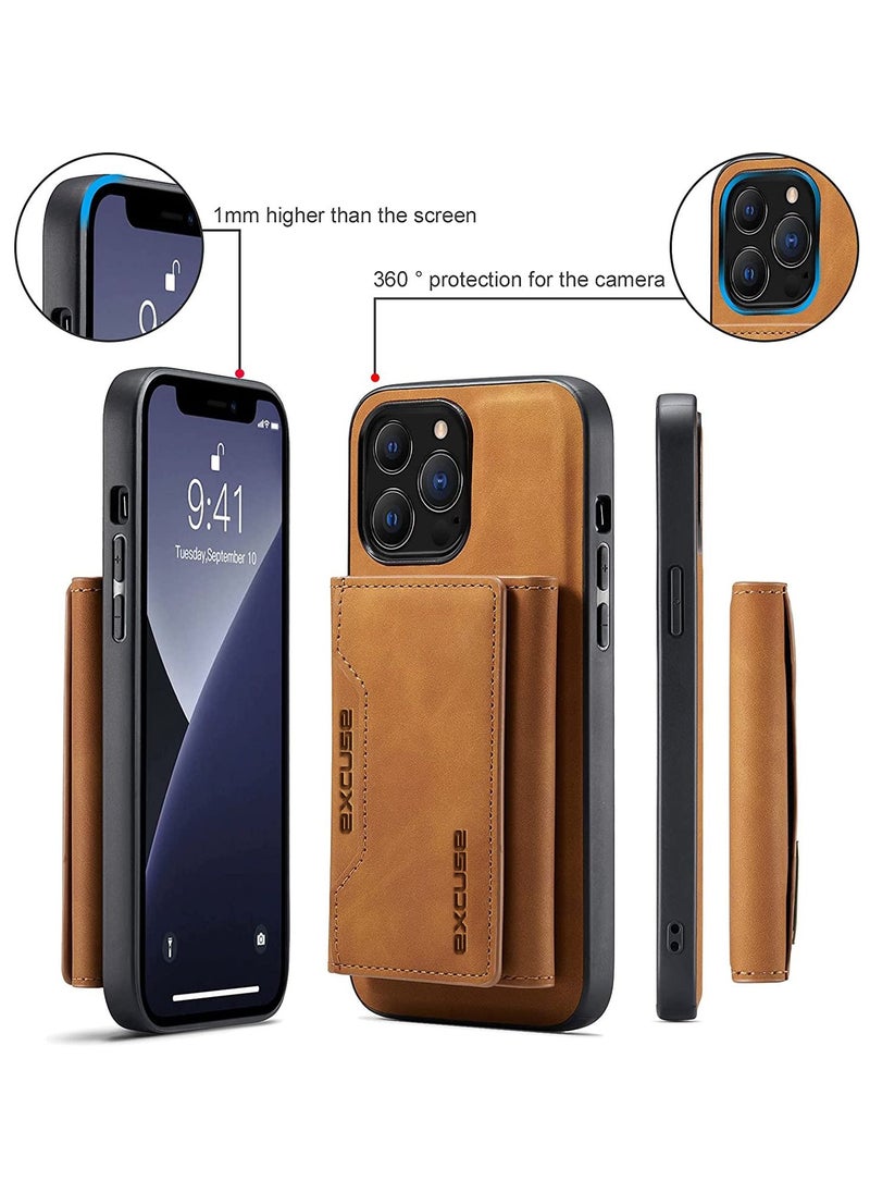 Dg Ming Premium Leather iPhone 14 Pro Wallet Case Back Cover Magnetic Detachable with Trifold Wallet Card Holder Pocket for iPhone 14 Pro Brown  - Image 5