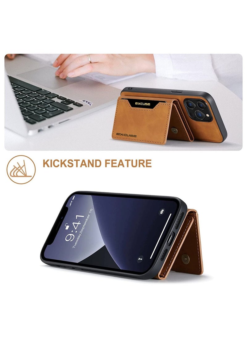 Dg Ming Premium Leather iPhone 14 Pro Wallet Case Back Cover Magnetic Detachable with Trifold Wallet Card Holder Pocket for iPhone 14 Pro Brown  - Image 4