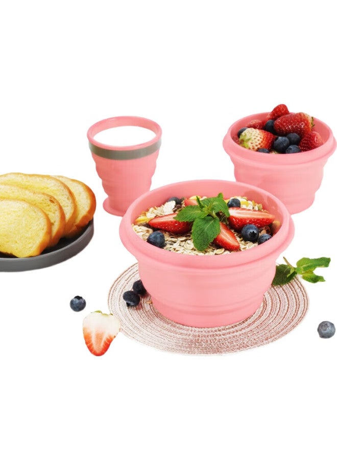 M Square Folding Cup, Portable Travel Silicone Cup And Bowl, Food-grade Ramen Bowl, Camping Outdoor Picnic Baby Bowl, Cherry Bloss Pink - Image 3