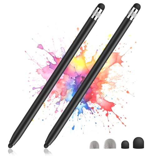 IOUALEY 2 Pack Stylus Pens for Touch Screens, High Sensitivity Precision Capacitive Stylus Pen Compatible with iPad iPhone Samsung Tablets All Universal Touchscreen Devices with 4 Rubber Tips (Black) - Image 1