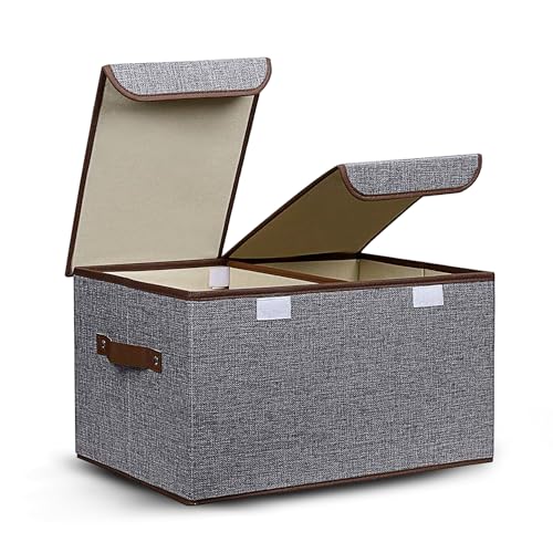 FLYNGO Foldable Cloth Organizer Storage Box for Wardrobe, Closet Basket Bin Organiser for Books, Toys, Other Supplies With Lid (Grey) (Grey) - Image 1