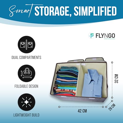 FLYNGO Foldable Cloth Organizer Storage Box for Wardrobe, Closet Basket Bin Organiser for Books, Toys, Other Supplies With Lid (Grey) (Grey) - Image 3
