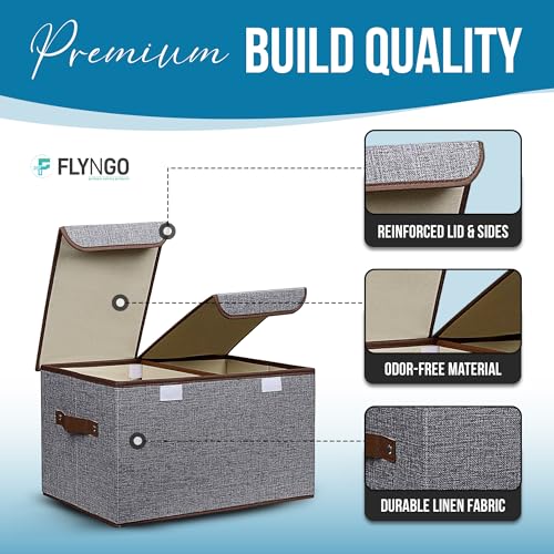 FLYNGO Foldable Cloth Organizer Storage Box for Wardrobe, Closet Basket Bin Organiser for Books, Toys, Other Supplies With Lid (Grey) (Grey) - Image 2