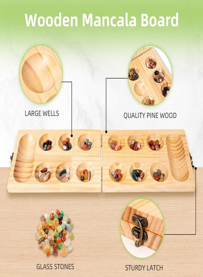 SUSWIM Mancala Board Game for Kids & Adult Wooden Board with Colorful Stones 2-Player Strategy & Educational Toy Party Toys | Parent-Child Time - Image 2