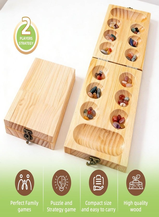 SUSWIM Mancala Board Game for Kids & Adult Wooden Board with Colorful Stones 2-Player Strategy & Educational Toy Party Toys | Parent-Child Time - Image 3