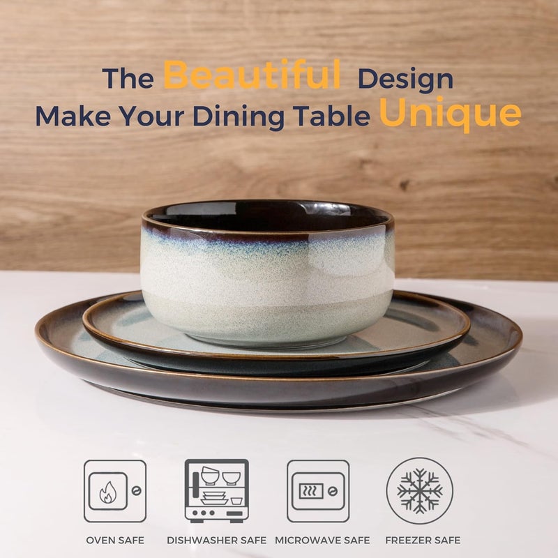 LERATIO Ceramic Dinnerware Sets for 8Plates and Bowls SetsReactive Glaze Dishes SetHighly Chip and Crack Resistant  Dishwasher  Microwave  Oven Safe Dishes setService for 8Gray White24pcs - Image 2