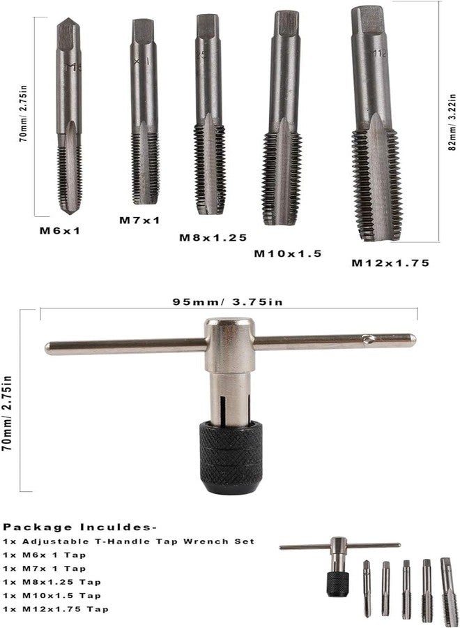 DY TOOLS 6PCS Adjustable Metric T-Handle Tap Wrench Set M6/M7/M8/M10/M12 Threading - Image 3
