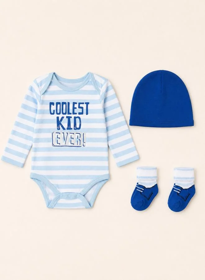 Mothers Choice Coolest Kid Ever Baby Bodysuit Set with Hat and Socks