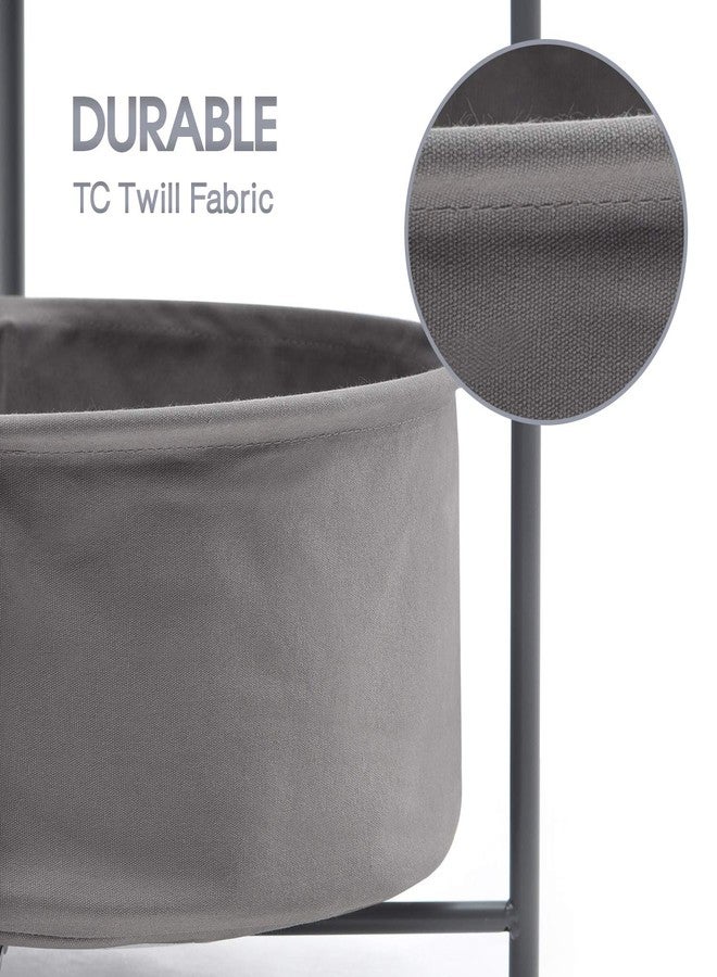 TOOLF End Table, Metal Nightstand, Coffee Round Table, Sofa Side Snack Table with Detachable Tray Top and Fabric Storage Basket, Scandi Style Table for Living Room Bedroom (Dark Grey) - Image 4
