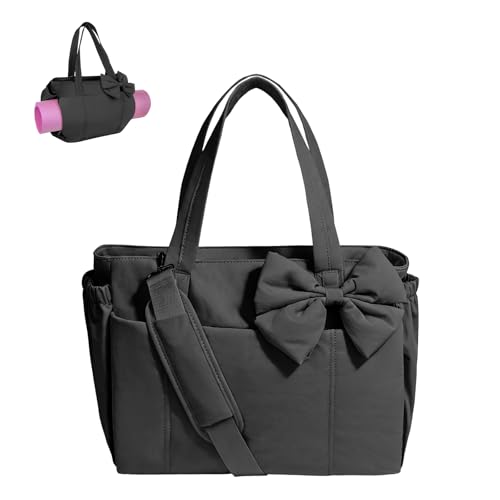 Gosect Large Crush Bow Puffer Tote Bag for Women 40oz Tumbler Compatible Travel Tote Ideal for Work Diaper Yoga Gym Daily Use Black - Image 1
