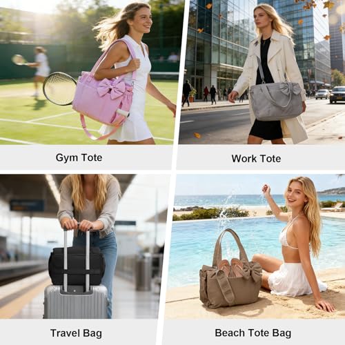 Gosect Large Crush Bow Puffer Tote Bag for Women 40oz Tumbler Compatible Travel Tote Ideal for Work Diaper Yoga Gym Daily Use Black - Image 3