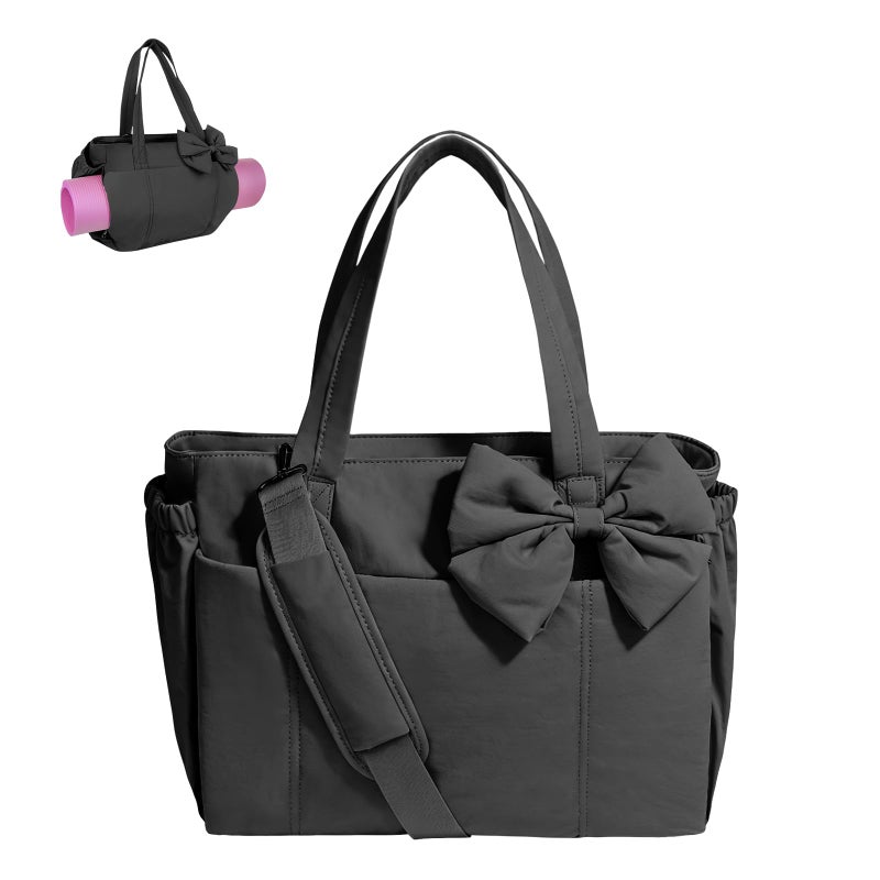 Gosect Large Crush Bow Puffer Tote Bag for Women 40oz Tumbler Compatible Travel Tote Ideal for Work Diaper Yoga Gym Daily Use Black - Image 2