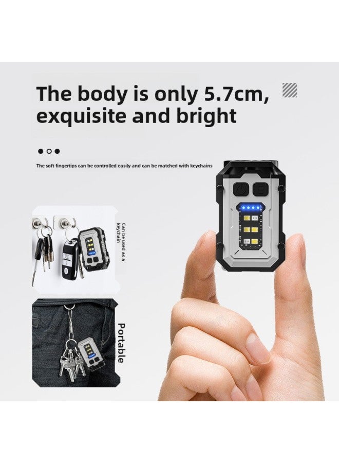 Keychain Lamp Outdoor Double Light Source Strong Light Mini Flashlight Cap Lamp Warning Work Lamp Night Running Lamp Fishing-Color:White - Image 4