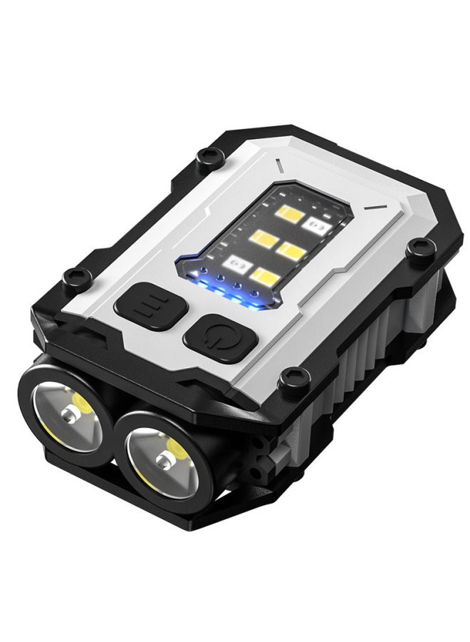 Keychain Lamp Outdoor Double Light Source Strong Light Mini Flashlight Cap Lamp Warning Work Lamp Night Running Lamp Fishing-Color:White - Image 1