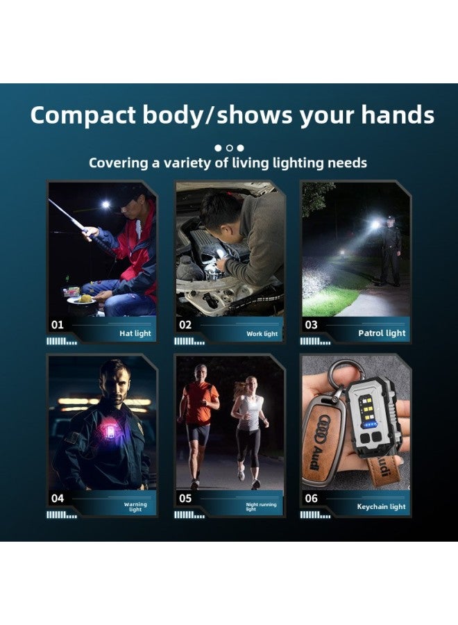 Keychain Lamp Outdoor Double Light Source Strong Light Mini Flashlight Cap Lamp Warning Work Lamp Night Running Lamp Fishing-Color:White - Image 5