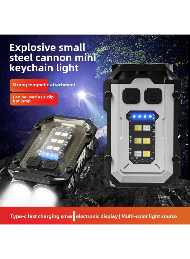 Keychain Lamp Outdoor Double Light Source Strong Light Mini Flashlight Cap Lamp Warning Work Lamp Night Running Lamp Fishing-Color:White - Image 2