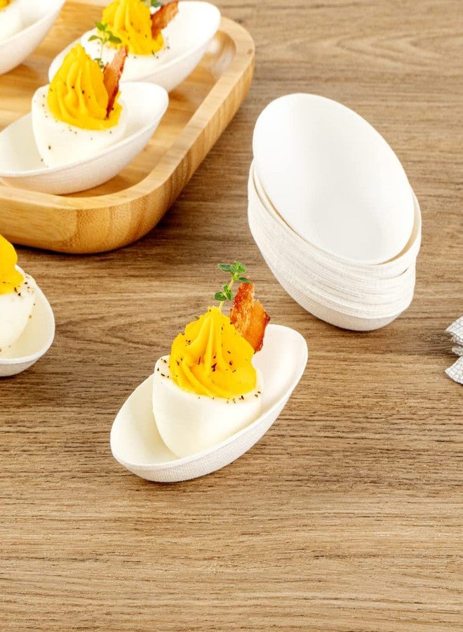 Restaurantware Pulp Safe No PFAS Added 3.2 x 2.1 Inch Tasting Dishes 100 Disposable Dishes - Home Compostable Microwavable And Freezable White Bagasse Food Dishes Egg Shape For Appetizers - Image 4