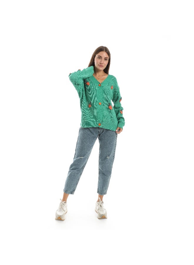سيزار كارديجان صوف حريمي قصير  مزين بفراولات صوف  وزراير من الأمام - Image 1