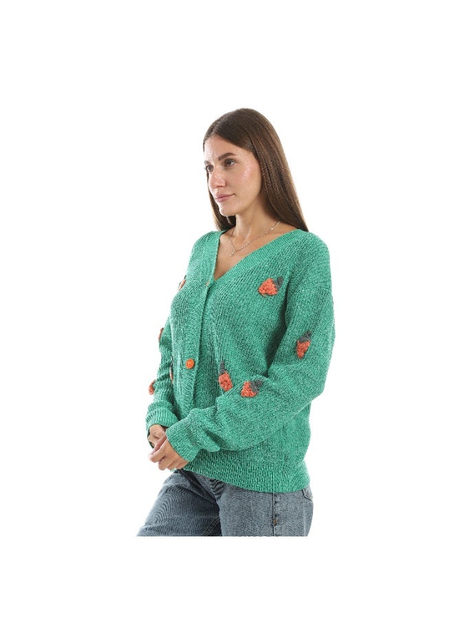 سيزار كارديجان صوف حريمي قصير  مزين بفراولات صوف  وزراير من الأمام - Image 3
