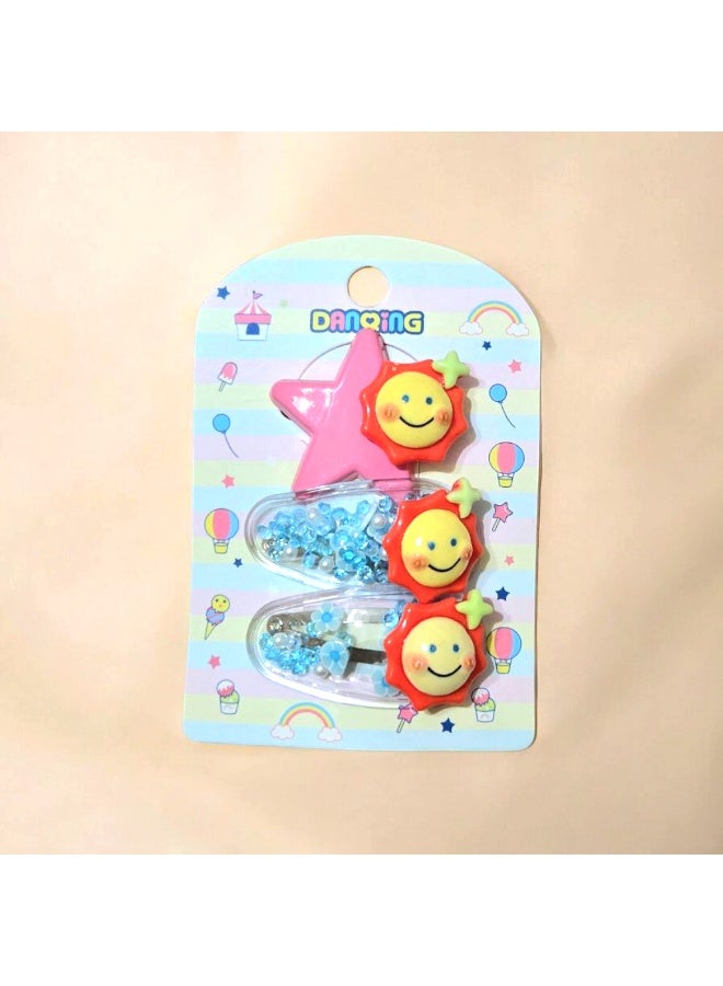 مجموعة من ٣ كلبس للشعر / وردي * ازرق - Image 1