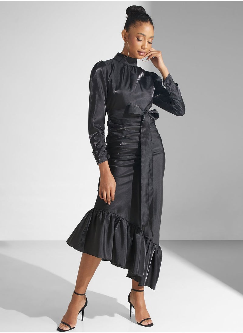 Golden Apple - Tiered Hem Belted Dress - Image 1