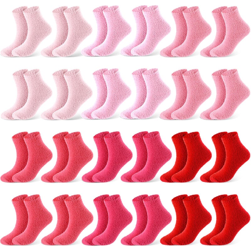 Foaincore 24 Pairs Valentines Women Fuzzy Socks Bulk Cozy Fluffy Winter Warm Socks Pink Red Soft Sleeping Gifts for Valentine's Day - Image 1