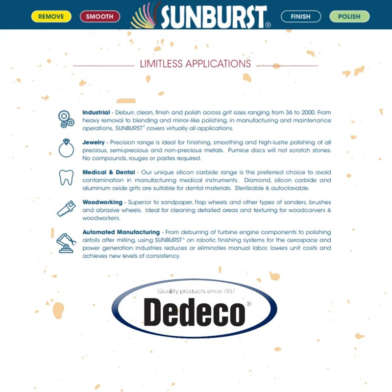 Dedeco Sunburst Rubber Abrasive Wheel for Rotary Tool - 7/8" (22mm) Knife-Edge Wheel,Polishing Rotary Tool Accessories, Extra-Fine 6 Micron 2500 Grit, Peach Aluminum Oxide - 12 Pieces Per Pack - Image 5