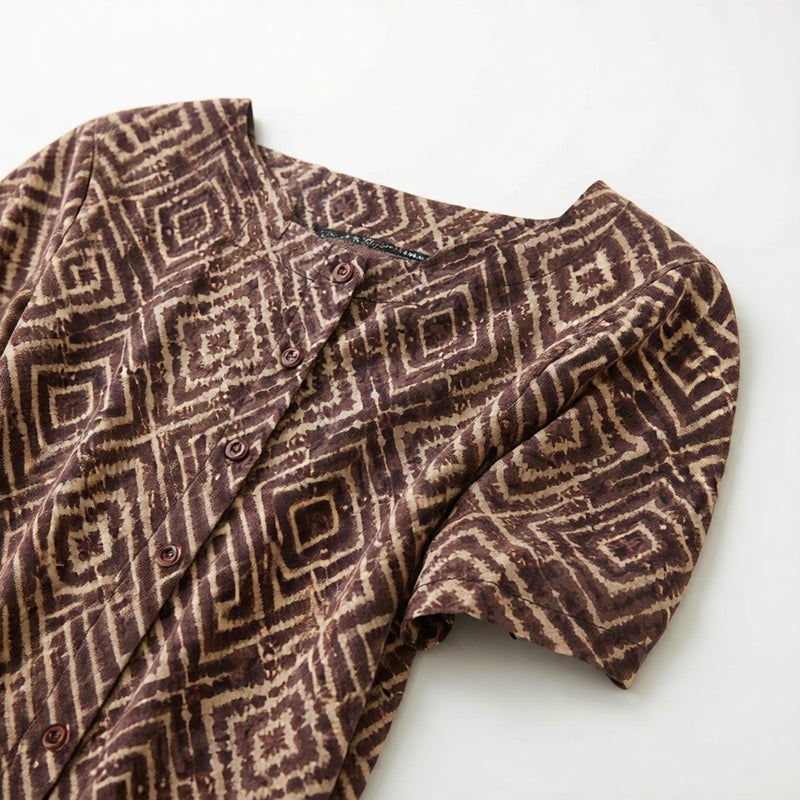 Mid Length Striped Loose Retro Print Tie Waist Linen Dress - Image 4