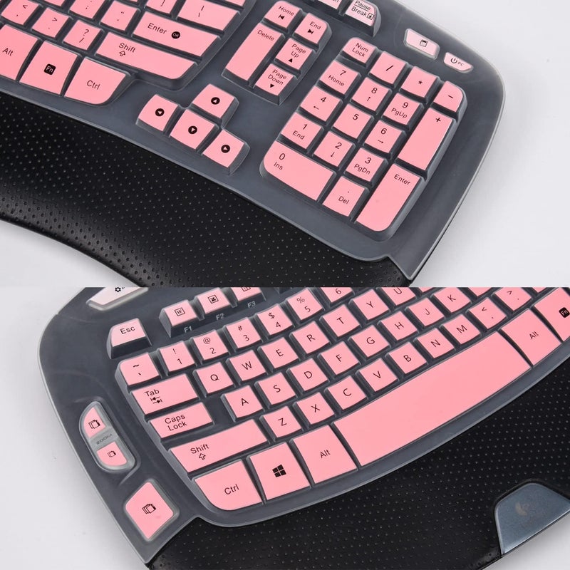iKammo Keyboard Cover Compatible with Logitech MK570 K350 MK550 Wireless Wave KeyboardColor Logitech MK550 Wireless Wave Keyboard Ultra Thin Silicone Protector Skin for Men BoysOmbre Pink - Image 3