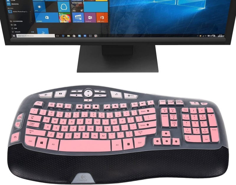 iKammo Keyboard Cover Compatible with Logitech MK570 K350 MK550 Wireless Wave KeyboardColor Logitech MK550 Wireless Wave Keyboard Ultra Thin Silicone Protector Skin for Men BoysOmbre Pink - Image 1