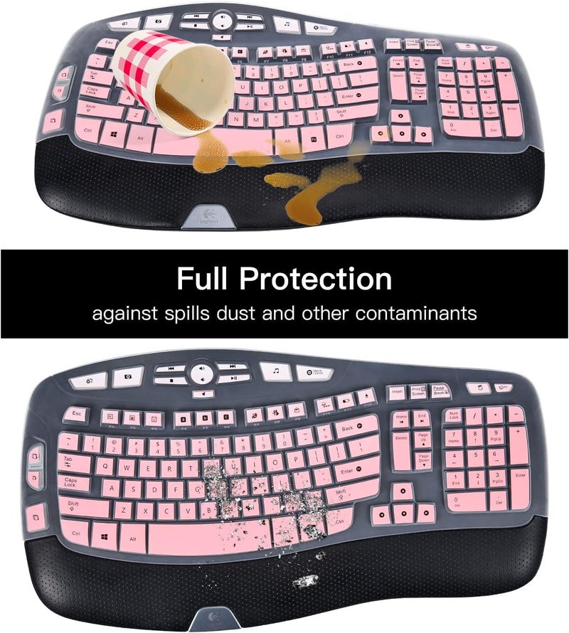 iKammo Keyboard Cover Compatible with Logitech MK570 K350 MK550 Wireless Wave KeyboardColor Logitech MK550 Wireless Wave Keyboard Ultra Thin Silicone Protector Skin for Men BoysOmbre Pink - Image 5