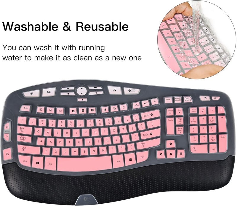 iKammo Keyboard Cover Compatible with Logitech MK570 K350 MK550 Wireless Wave KeyboardColor Logitech MK550 Wireless Wave Keyboard Ultra Thin Silicone Protector Skin for Men BoysOmbre Pink - Image 4