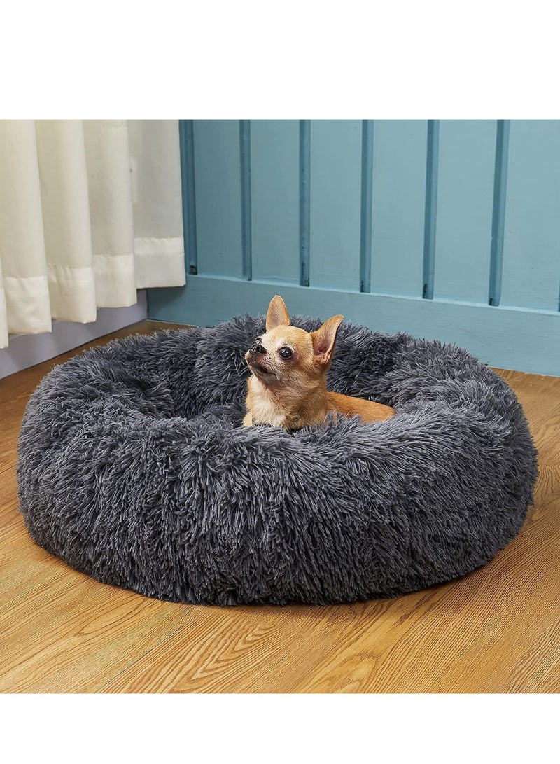 Donut Dog Bed, Cat Bed for Indoor Cats, Cat Calming Bed, Faux Fur Pillow Pet Donut Cuddler Round Plush Bed, Soft Fluffy Warm and Cozy to Improved Sleep, Machine Washable (20in)