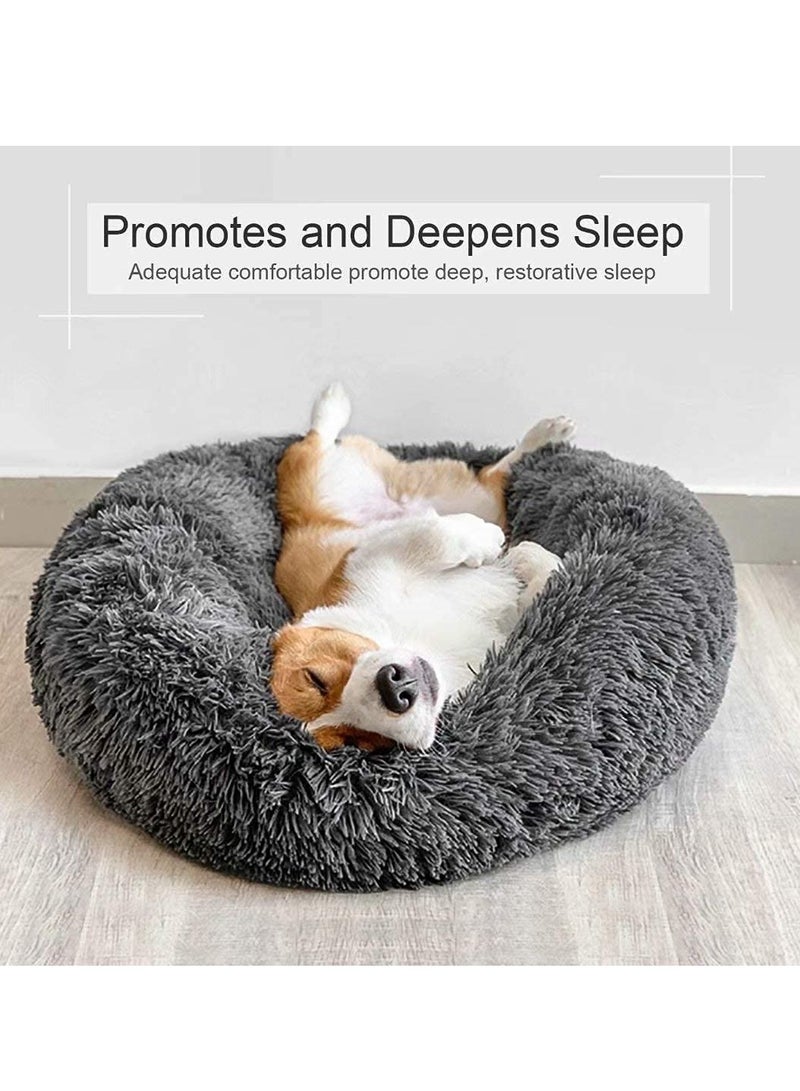 Donut Dog Bed, Cat Bed for Indoor Cats, Cat Calming Bed, Faux Fur Pillow Pet Donut Cuddler Round Plush Bed, Soft Fluffy Warm and Cozy to Improved Sleep, Machine Washable (20in)