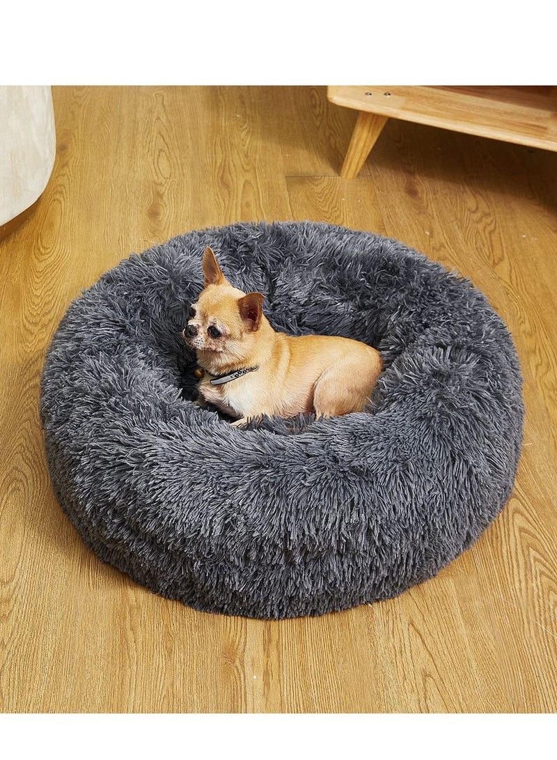 Donut Dog Bed, Cat Bed for Indoor Cats, Cat Calming Bed, Faux Fur Pillow Pet Donut Cuddler Round Plush Bed, Soft Fluffy Warm and Cozy to Improved Sleep, Machine Washable (20in)