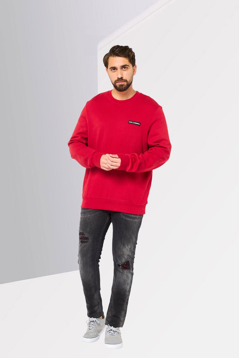 Karl Lagerfeld Men Crew Neck Long Sleeve Brand Long Sweatshirts, Red - Image 3