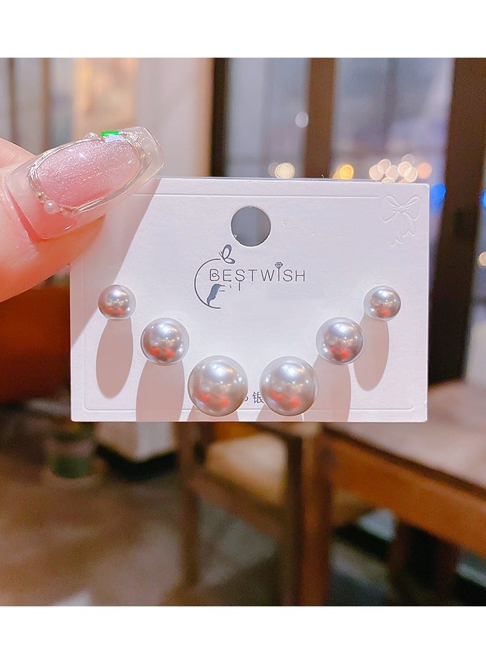 KUYING New Zircon Simple Style Three Pair Set with Small Ears