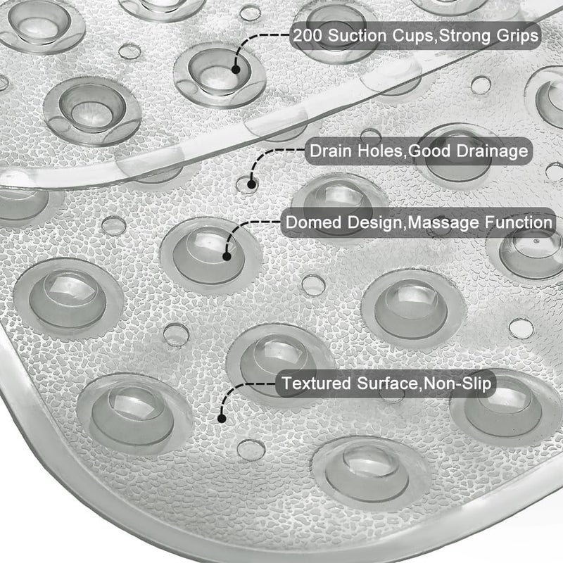 Linoows Bathtub and Shower Mats, Extra Long Non-Slip Bath Tub Mat 39 x 16 Inch, Machine Washable Bathmat with Suction Cups & Drain Holes for Bathroom Floor, Clear Grey - Image 2
