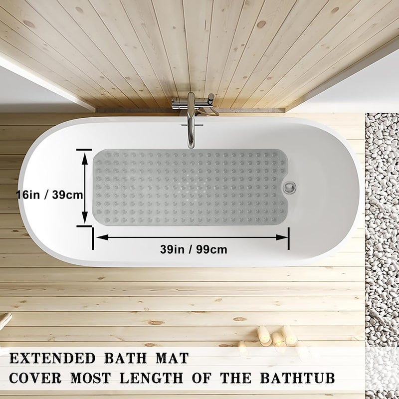 Linoows Bathtub and Shower Mats, Extra Long Non-Slip Bath Tub Mat 39 x 16 Inch, Machine Washable Bathmat with Suction Cups & Drain Holes for Bathroom Floor, Clear Grey - Image 3