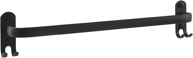 16" Bathroom Single Towel Bar with Hooks Stainless Steel Matte Black Bathroom Towel Rack Wall Mounted Towel Rack for Kitchen Shower Toilet Bathroom Accessories - Image 1