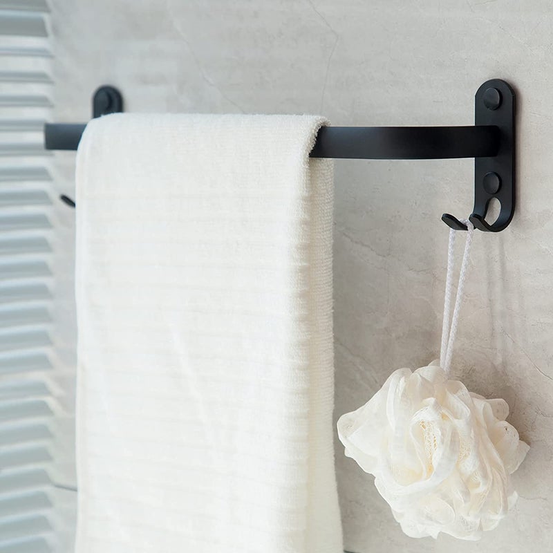 16" Bathroom Single Towel Bar with Hooks Stainless Steel Matte Black Bathroom Towel Rack Wall Mounted Towel Rack for Kitchen Shower Toilet Bathroom Accessories - Image 4