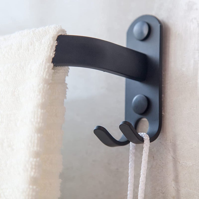 16" Bathroom Single Towel Bar with Hooks Stainless Steel Matte Black Bathroom Towel Rack Wall Mounted Towel Rack for Kitchen Shower Toilet Bathroom Accessories - Image 3